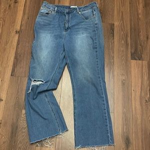 Avec Les Filles Light wash Cropped High-rise distressed Flared Jean Sz 30